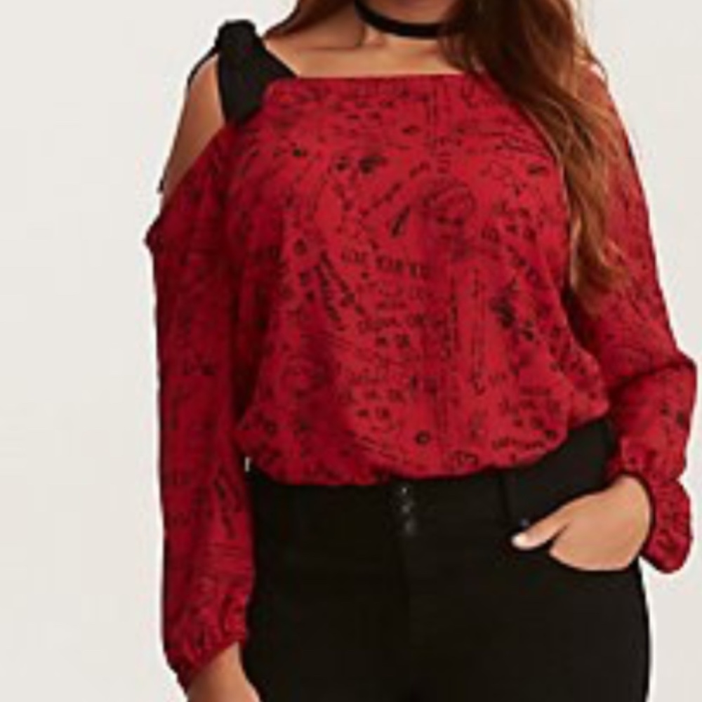 Torrid Verbiage Print Bow One Shoulder Blouse New